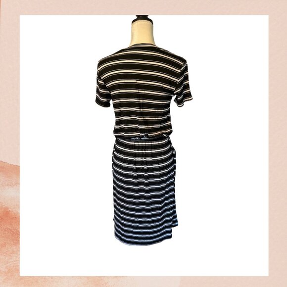 Black & White Striped Soft Knit Short Sleeve Midi Dress - Picture 4 of 6